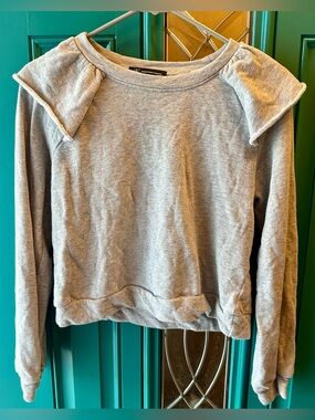 INC Ruffle Shoulder Sweatshirt Heather Gray French Terry Raw Edge Pullover Med
